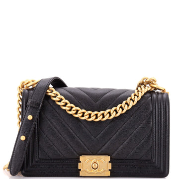 Chanel Boy Flap Bag Chevron Caviar Old Medium