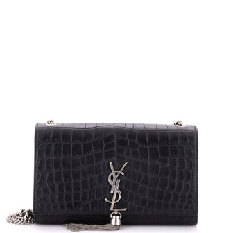 Saint Laurent Classic Monogram Tassel Crossbody Bag Crocodile Embossed Leather Medium