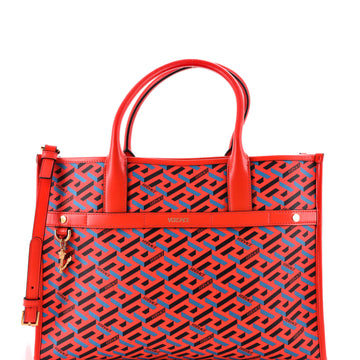 Versace Top Handle Tote La Greca Signature Coated Canvas Medium
