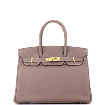 Hermes Birkin Handbag Grey Togo with Gold Hardware 30
