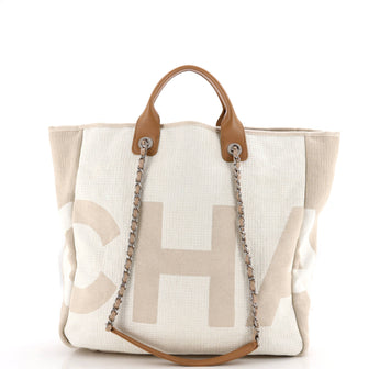 Chanel Deauville Logo Shopping Tote Printed Raffia Large