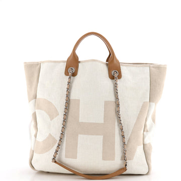 Chanel Deauville Logo Shopping Tote Printed Raffia Large