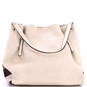 Burberry Maidstone Tote Leather and House Check Canvas Medium