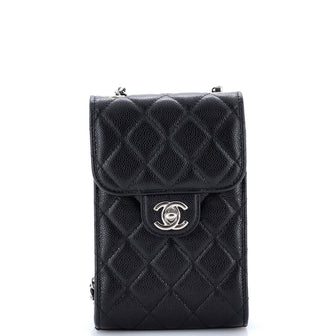 Chanel CC Flap Phone Holder Crossbody Bag Quilted Caviar