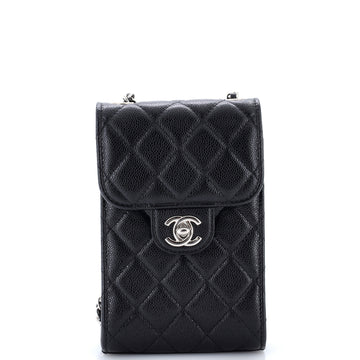 Chanel CC Flap Phone Holder Crossbody Bag Quilted Caviar