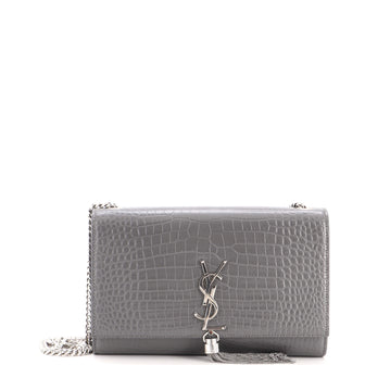 Saint Laurent Classic Monogram Tassel Crossbody Bag Crocodile Embossed Leather Medium