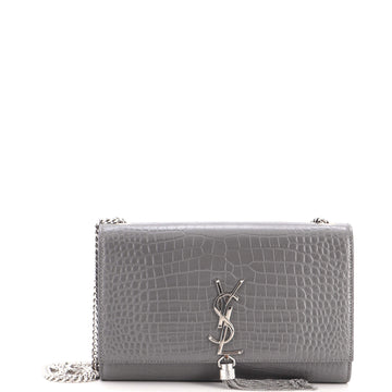 Saint Laurent Classic Monogram Tassel Crossbody Bag Crocodile Embossed Leather Medium