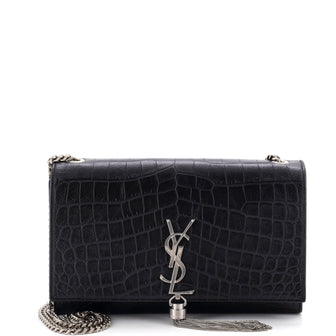 Saint Laurent Classic Monogram Tassel Crossbody Bag Crocodile Embossed Leather Medium