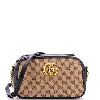 Gucci GG Marmont Shoulder Bag Diagonal Quilted GG Canvas with Leather Small