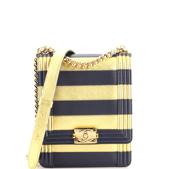 Chanel Paris-New York North South Boy Flap Bag Striped Lambskin Small