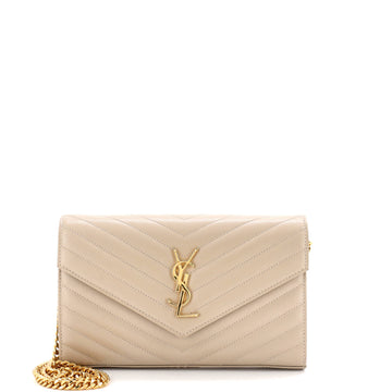 Saint Laurent Classic Monogram Wallet on Chain Matelasse Chevron Leather Medium