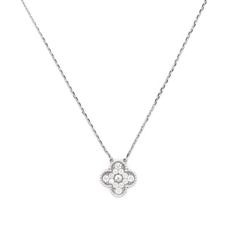 Van Cleef & Arpels Vintage Alhambra Pendant Necklace 18K White Gold and Diamonds
