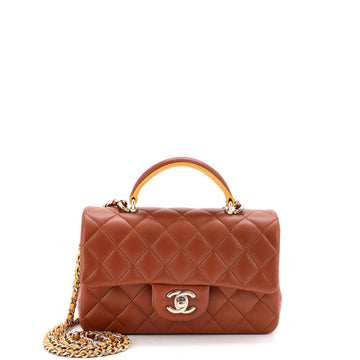 Chanel Classic Single Flap Top Handle Bag Quilted Lambskin Mini