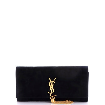 Saint Laurent Classic Monogram Tassel Clutch Suede Long
