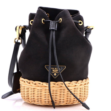 Prada Drawstring Bucket Bag Canvas and Wicker Small
