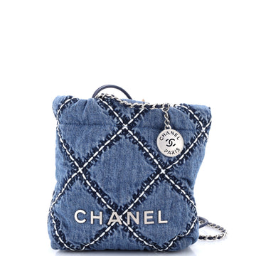 Chanel 22 Chain Hobo Quilted Stitched Denim Mini