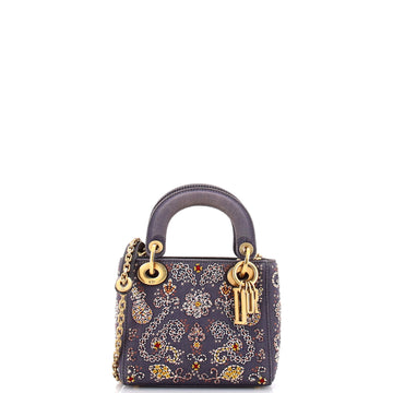 Christian Dior Lady Dior Chain Bag Beaded Denim Mini