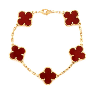 Van Cleef & Arpels Vintage Alhambra 5 Motifs Bracelet 18K Yellow Gold and Carnelian