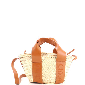 Chloe Sense Basket Tote Raffia with Leather Small