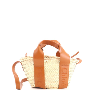 Chloe Sense Basket Tote Raffia with Leather Small