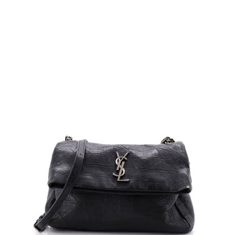 Saint Laurent West Hollywood Shoulder Bag Crocodile Embossed Leather Medium