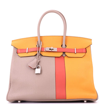 Hermes Birkin Handbag Cascade Tricolor Clemence and Swift with Brushed Palladium Hardware 35