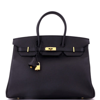 Hermes Birkin Handbag Black Epsom with Gold Hardware 35