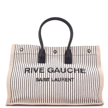 Saint Laurent Rive Gauche Shopper Tote Striped Canvas Large
