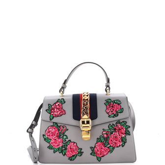 Gucci Sylvie Top Handle Bag Embroidered Leather Medium