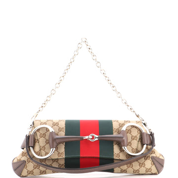 Gucci Horsebit NM Web Chain Clutch GG Canvas Medium