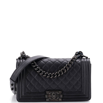 Chanel So Black Boy Flap Bag Quilted Lambskin Old Medium