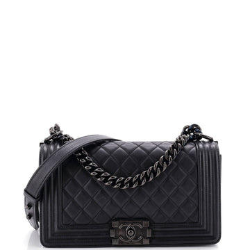 Chanel So Black Boy Flap Bag Quilted Lambskin Old Medium