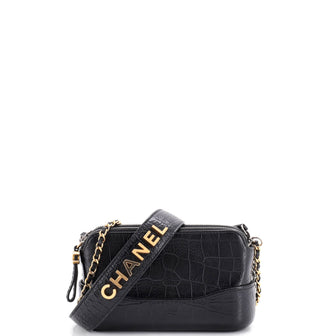 Chanel Gabrielle Hobo with Logo Handle Crocodile Embossed Calfskin Small