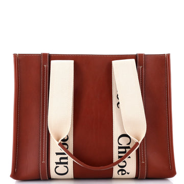 Chloe Woody Tote Leather with Canvas Medium