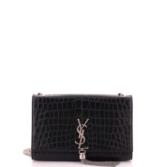 Saint Laurent Classic Monogram Tassel Crossbody Bag Crocodile Embossed Leather Medium