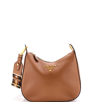 Prada Striped Strap Zip Hobo Vitello Daino Medium