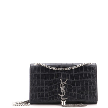 Saint Laurent Classic Monogram Tassel Crossbody Bag Crocodile Embossed Leather Medium