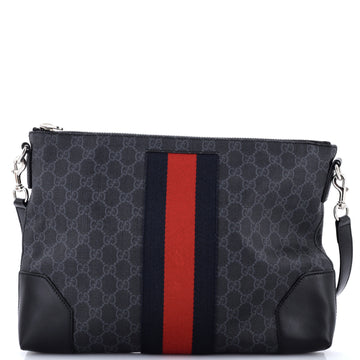 Gucci Web Zip Flat Messenger GG Coated Canvas Medium