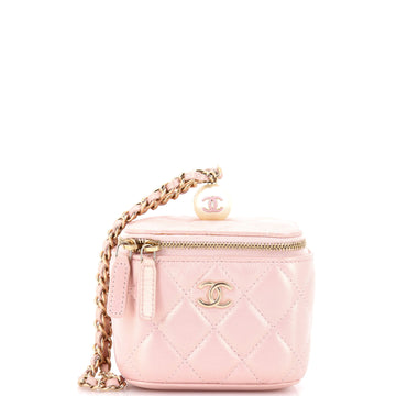Chanel Classic Pearl Vanity Case with Chain Quilted Caviar Mini