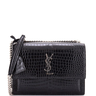 Saint Laurent Sunset Crossbody Bag Crocodile Embossed Leather Medium