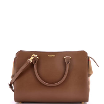 Burberry Banwell Tote Leather and House Check Canvas Small