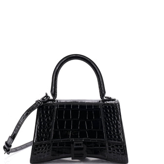 Balenciaga Hourglass Top Handle Bag Crocodile Embossed Leather Small