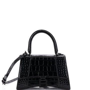 Balenciaga Hourglass Top Handle Bag Crocodile Embossed Leather Small