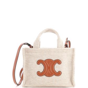 Celine Cabas Thais Tote Triomphe Striped Canvas Small