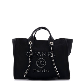 Chanel Deauville Tote Pearl Embellished Canvas Medium