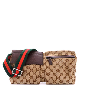 Gucci Vintage Double Belt Bag GG Canvas with Leather Small