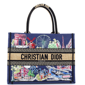 Christian Dior Book Tote Embroidered Raffia Medium