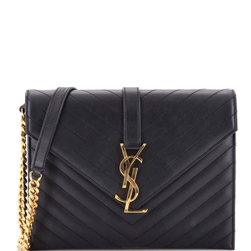Saint Laurent Classic Monogram Envelope Chain Bag Matelasse Chevron Leather Medium