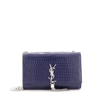 Saint Laurent Classic Monogram Tassel Crossbody Bag Crocodile Embossed Leather Medium