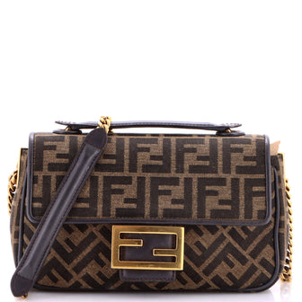 Fendi Midi Baguette Chain Bag Zucca Canvas Medium